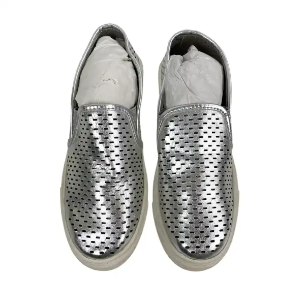 Brash Silver Metallic Perforated Casual Slip-On Sneakers Size 6