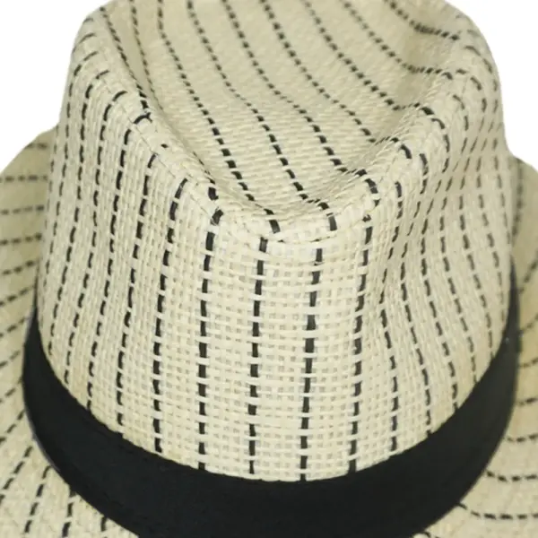 Striped Straw Trilby Fedora Hat with Black Band